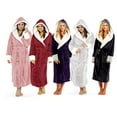 thumbnail image 5 of Women Bathrobe Long Sleeve Cozy Hooded Pajamas Household Dorm Shower Bath Solid Color Robe Autumn Winter Sleepwear Ladies Red M, 5 of 7