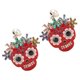 thumbnail image 5 of Pendientes llamativos con diamantes de imitación y aros de aleación para un glamour diario y un toque festivo. Pendientes con calavera roja brillante, 5 of 8