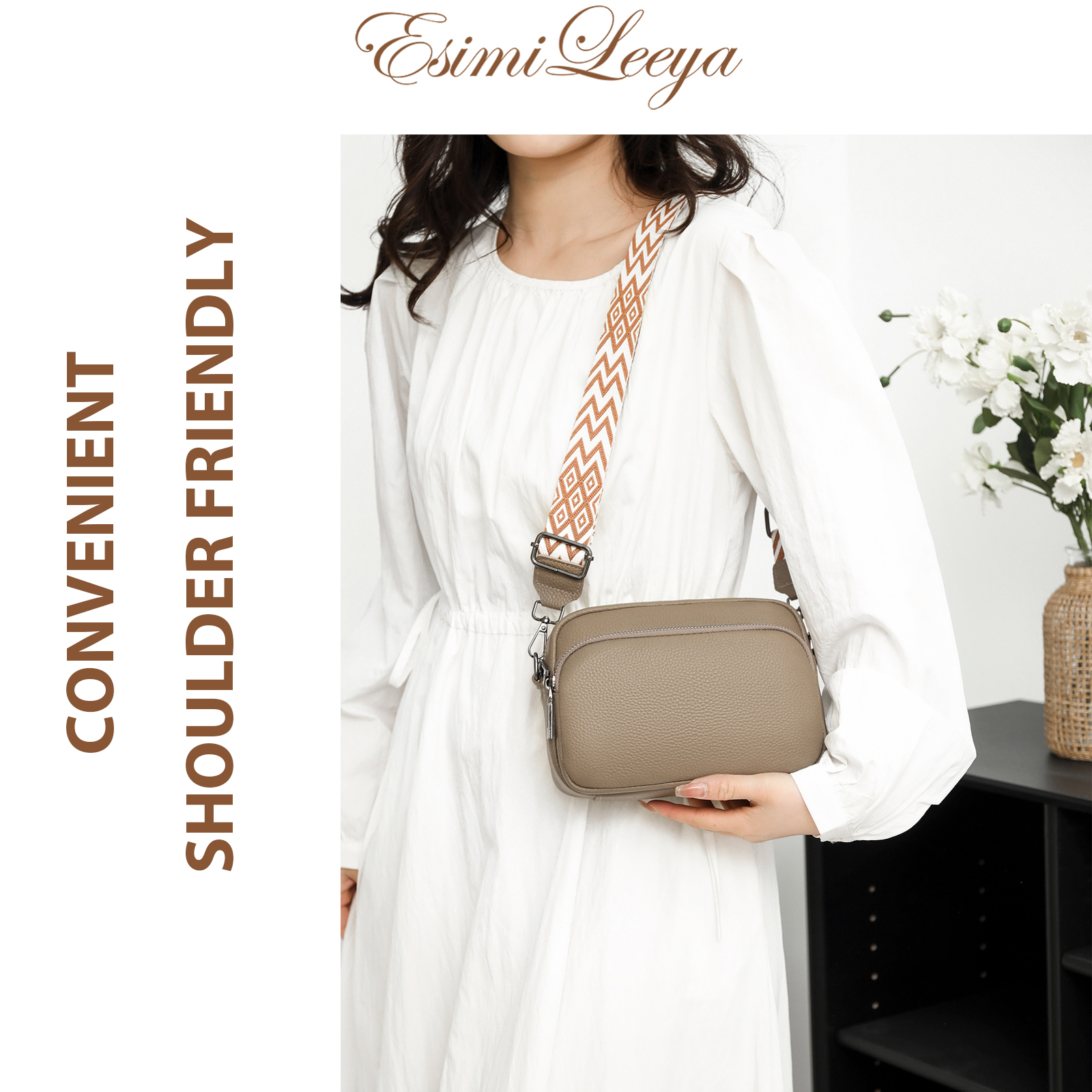 PORT&LOTUS Small Compact Genuine Leather Crossbody Bag for Women Real Leather Purses for Women with Shoulder for Women with Built in Wallet