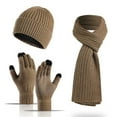 thumbnail image 4 of ZHOGXU Winter Beanie Hat Scarf Gloves Set For Women And Men Solid Color Caps Long Scarf Touchscreen Gloves Knitted Warm Comfortable Outfits 3 Pack For Daily Wear Khaki One Size, 4 of 4