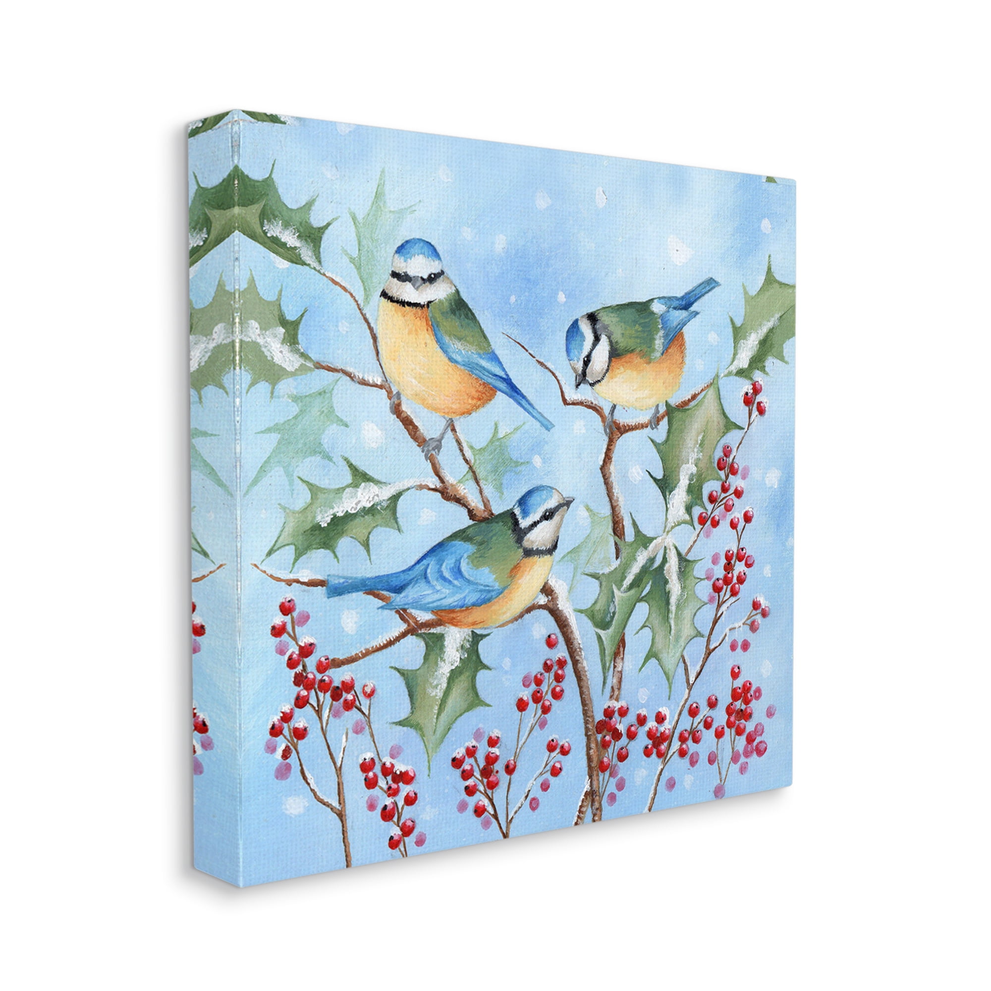 Stupell Industries Blue Jays on Winter Branch Holiday Painting Gallery Wrapped Canvas Art Print Wall Art, 24 x 24
