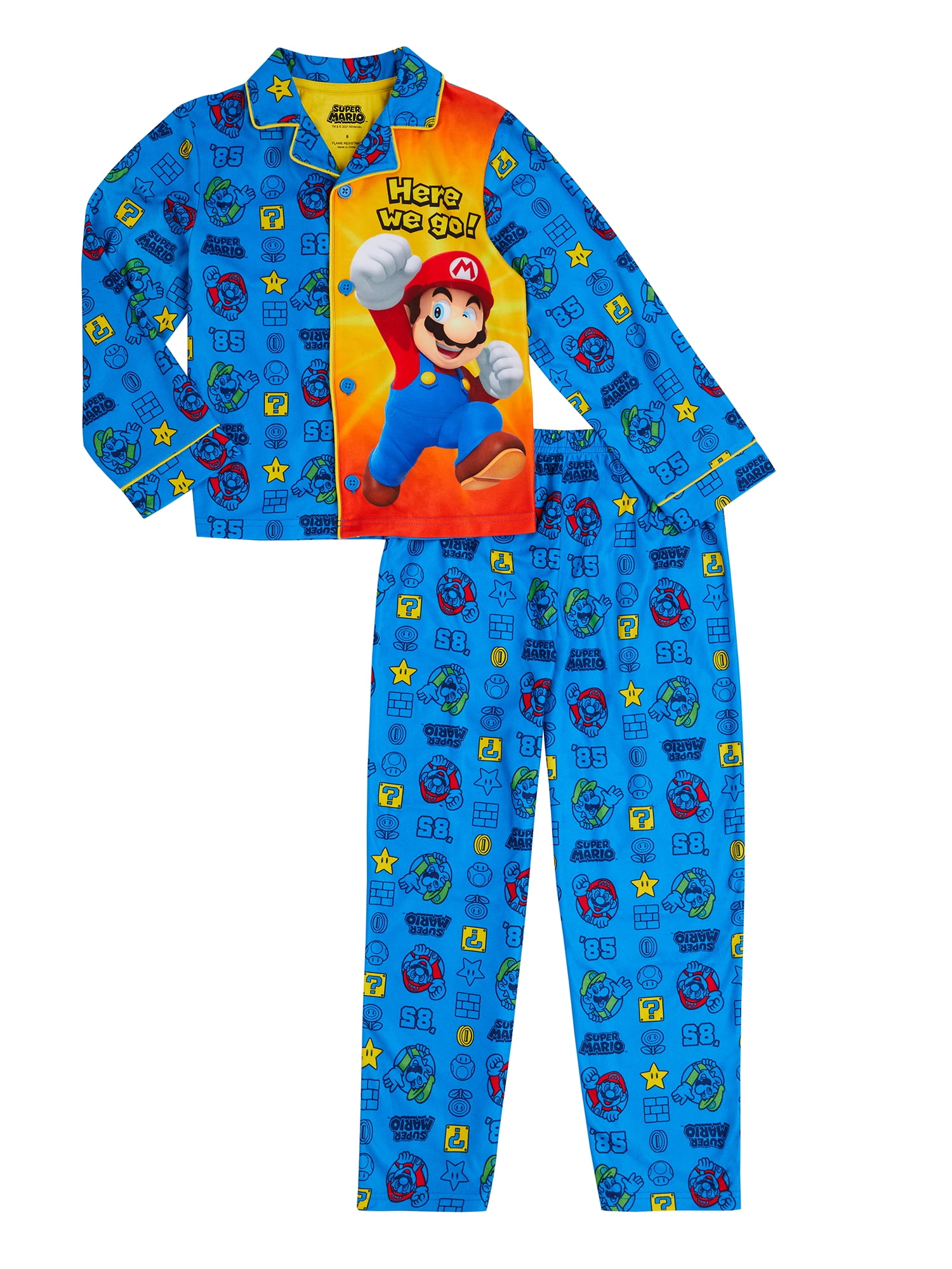 Super Mario Boys Button Front Coat Set Pajama, Sizes 4-10 - Walmart.com
