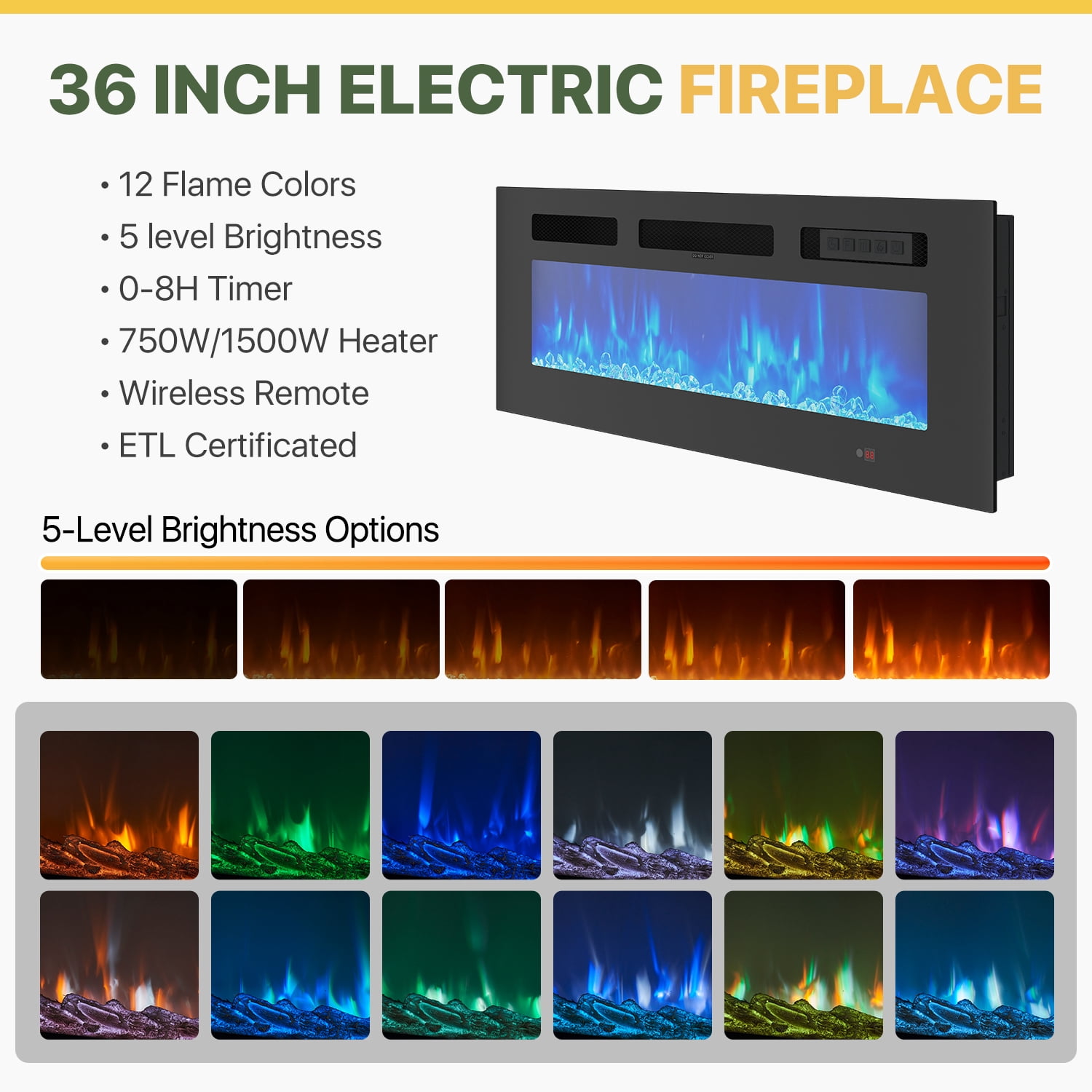 BaPiPro 70" Modern Electric Fireplace TV Stand for TVs Up to 80", Entertainment Center with Music Sync LED Lights & Storage Cabinets, Media Console for Living Room, White