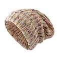 thumbnail image 5 of Korean Style Knitted Beanie, Autumn Winter Warm Slouchy Hat with Rainbow Bean Design, Large Head Circumference Pullover Cap, Face Slimming Oversized Acrylic Stocking Hat for Women and Men - Beige, 5 of 5