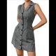 thumbnail image 1 of Vestidos Cortos con Botones para Mujer, Sin Mangas, Corte A, con Bolsillo. Rejilla Negra XL, 1 of 8