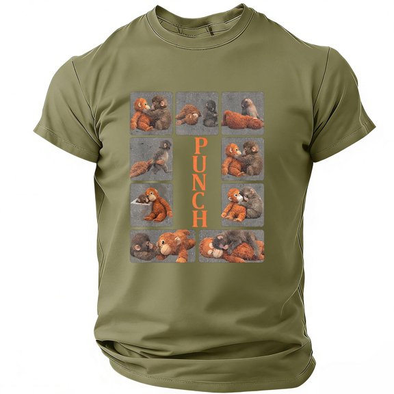 Youpwaven Punch the Monkey Men's Graphic T-Shirt, Team Punch Fun Monkey Illustration Short Sleeve Crewneck Tee, Casual Cotton Blend Sporty Top S-4XL