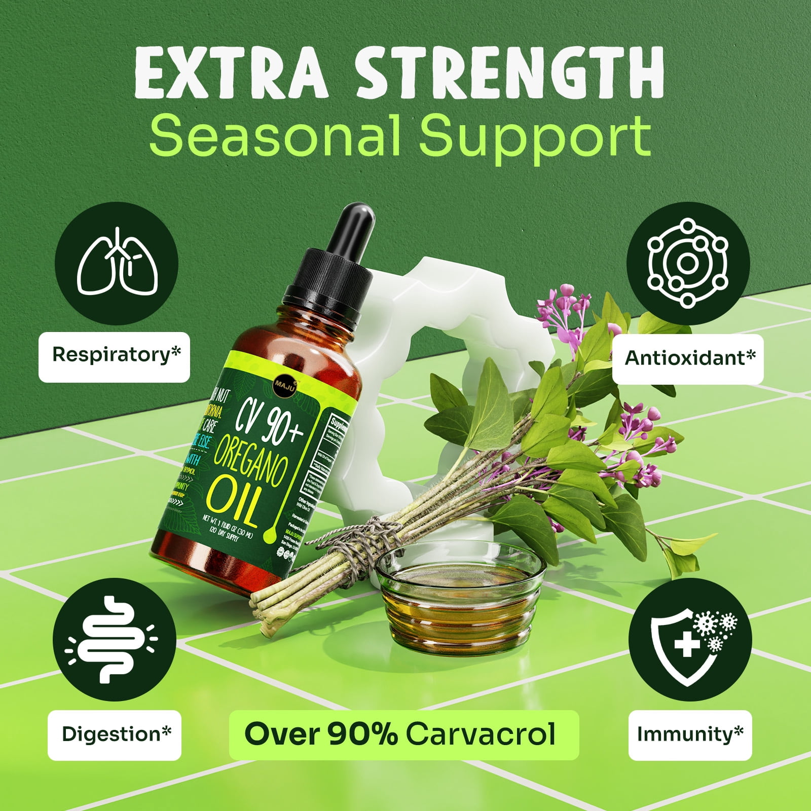 Maju Superfoods Oregano Oil Herbal Supplement High Carvacrol Liquid Dropper Gluten-Free Vegan 1 Count 1 Fl Oz (30ml)