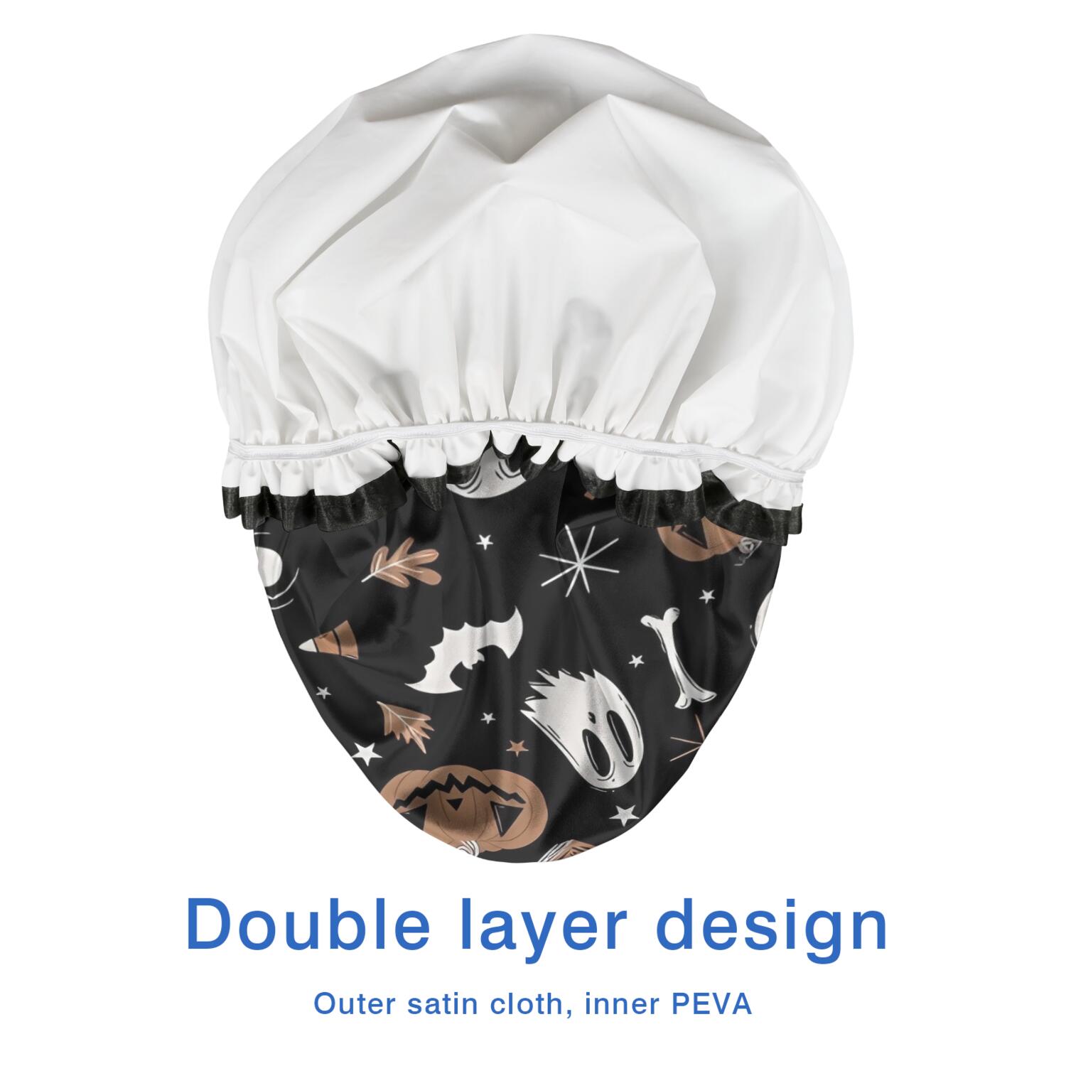 Shower Caps,Vintage Halloween Pattern Waterproof Shower Cap for Women 4 Pieces,Double Reusable Hair Cover for Shower PEVA Elastic Stretch Hem