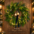 thumbnail image 5 of 24 Inch Artificial Norfolk Pine Christmas Wreath with Battery-Operated Warm White Lights, Blue Berries, Pinecones, Gold Bells and Navy Bow, Batteries Not Included, 5 of 10