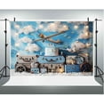 thumbnail image 3 of Little Aviator Baby Shower Backdrop for Boys Let The Adventure Begin Photography Background Suitcases Travel Around The World White Clouds First Birthday Party Decorations Banner Photo Booth Props, 3 of 4