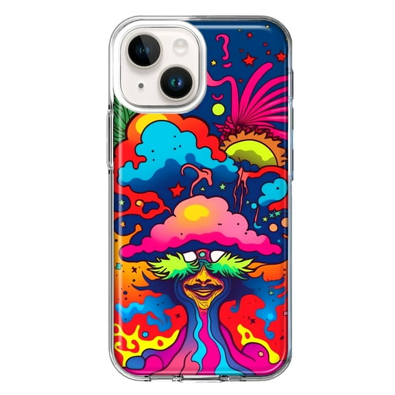 MUNDAZE Case for Apple iPhone 15 Hybrid Shockproof Slim Hard Soft TPU Shell Heavy Duty Protective Phone Cover - Neon Rainbow Psychedelic Trippy Hippie Bomb Star Dream