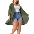 thumbnail image 4 of Cárdigan de mujer plus size Agnes Orinda con mangas de murciélago 3/4 de poliéster, cárdigan casual 1X en verde ejército, 4 of 5