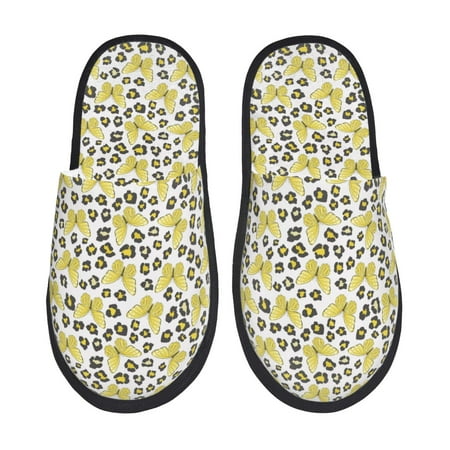 Balery Leopard And Butterfly Slient Indoor Furry Fleece Comfort House Shoes Soft Non-Slip Home Shoes Cotton slippers House Slippers-- Medium