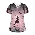 thumbnail image 3 of Tops Cortos para las Mujeres, Halloween Impreso en Cuello en V con Bolsillo, Moda Casual Manga Corta, 3 of 5