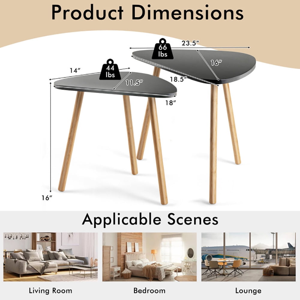Finihen Nesting Coffee Table, Set of 2 Modern Nesting Coffee Tables Triangular Tabletop Bamboo Legs, for Living Room, Bedroom, Reception Room, Black Finihen Nesting Coffee Table, Set of 2 Modern Nesting Coffee Tables Triangular Tabletop Bamboo Legs, for Living Room, Bedroom, Reception Room, Black