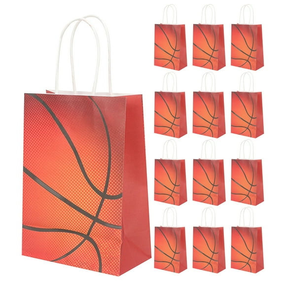 LOLIPPYY 24-Pack Paper Bags with Handles, Basketball Design Storage Pouches for Packing Presents