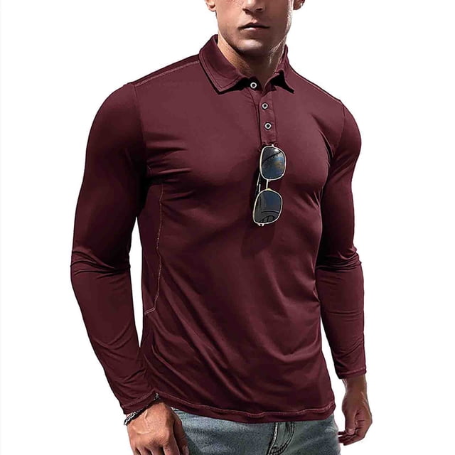 HBFAGFB Long Sleeve Work Shirts for Men Fashionable Comfortable Lapel Button Down Tops Red Size L