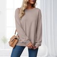 thumbnail image 6 of Quealent Crewneck Sweatshirts for Women Pullover Long Sleeve High Low Side Split Hem Basic Fall Fashion Sweatshirt Top Khaki for Size M, 6 of 7