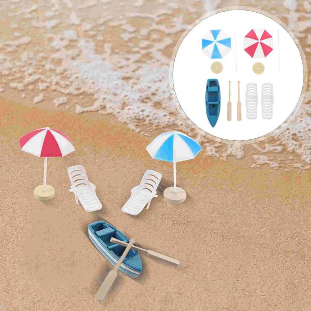 Silla de playa Mini barco en miniatura, decoración de paraguas, acuario para niños, sillas de casa de muñecas, adorno de pastel, accesorios de decoración
