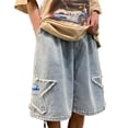 thumbnail image 2 of CAIXIA Boys Baggy Jeans Shorts Kids Wide Leg Washed Denim Shorts Knee Length Elastic High Waisted Jorts Kids Elastic Y2k Trendy School Bermuda Shorts Hop Vintage Washed Jeans Kids, 2 of 3