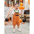 thumbnail image 5 of RUINIXCW Toddler Baby Boy Girl Halloween Overalls Outfit Summer Fall Clothes Corduroy Romper Bib Overalls with Pockets Devil Pumpkin Face Printed Sleeveless Adjustable Strap Jumpsuit Shorts, 5 of 9