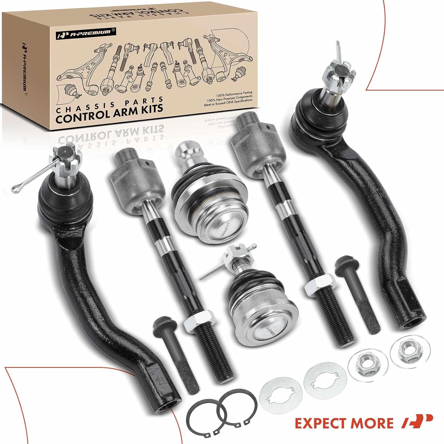 A-Premium 8Pcs Front Suspension Kit, Upper & Lower Ball Joint Inner Outer Tie Rod End, Compatible with Nissan Frontier 2005-2018, Pathfinder 2005-2012, Xterra 2005-2015