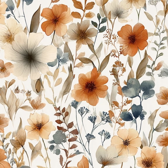Farmhouse Peel and Stick Wallpaper Soft Watercolor Floral Orange Blue Flowers Wall Mural 23.6in x 9.8ft Self Adhesive Wall Paper for Cabinets Drawers Bathroom Bedroom Thicken Vinyl Roll