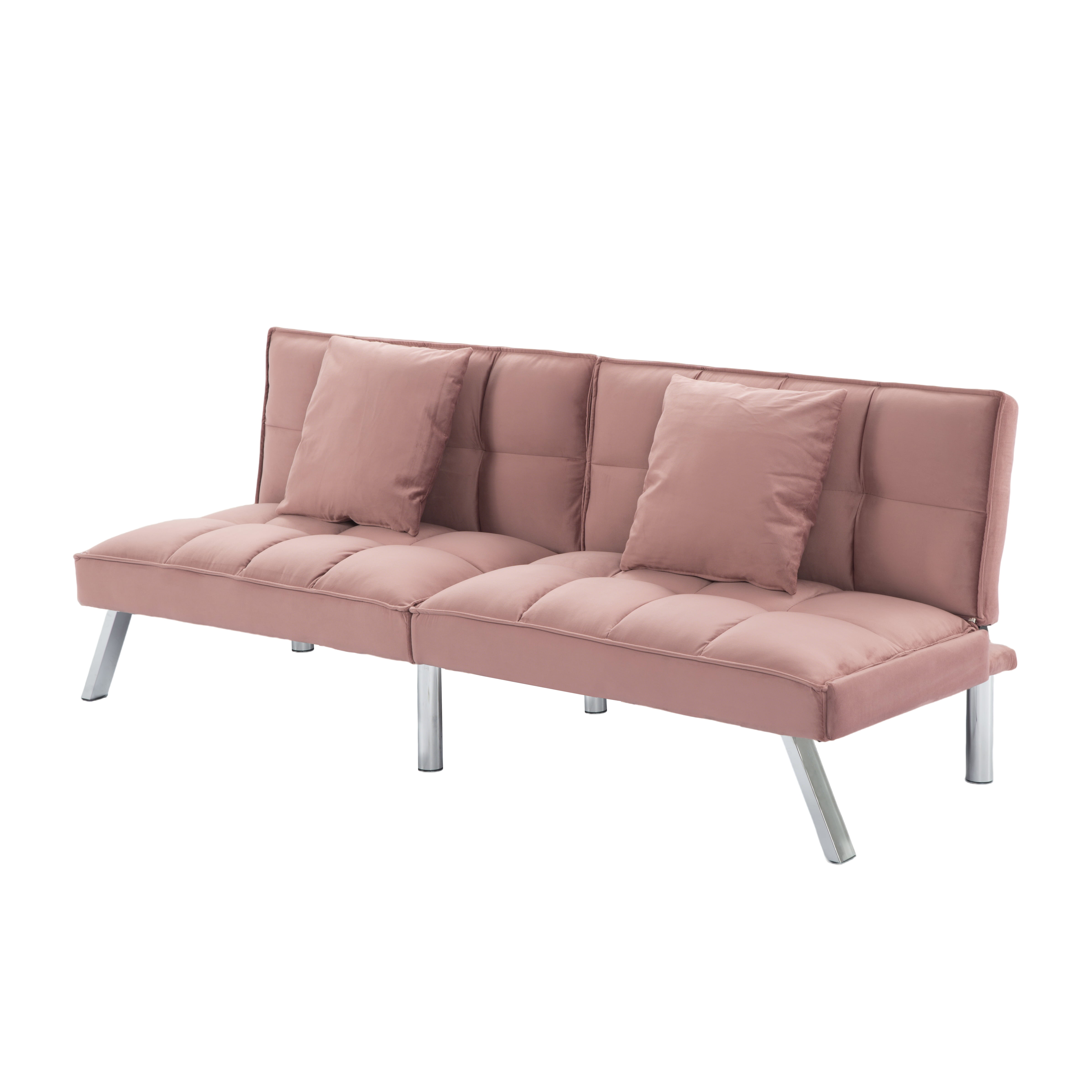 Gewnee 67.7" Futon Sofa Bed, Velvet Convertible Sleeper with Split-Back, Metal Legs for Living Room, Pink