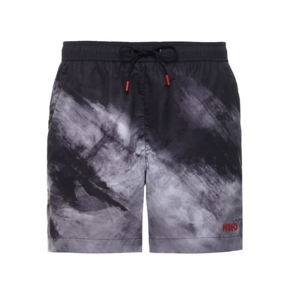 Hugo Boss Men Dune Trunks Black Gray Polyester Camo Print Drawstring Swim Shorts