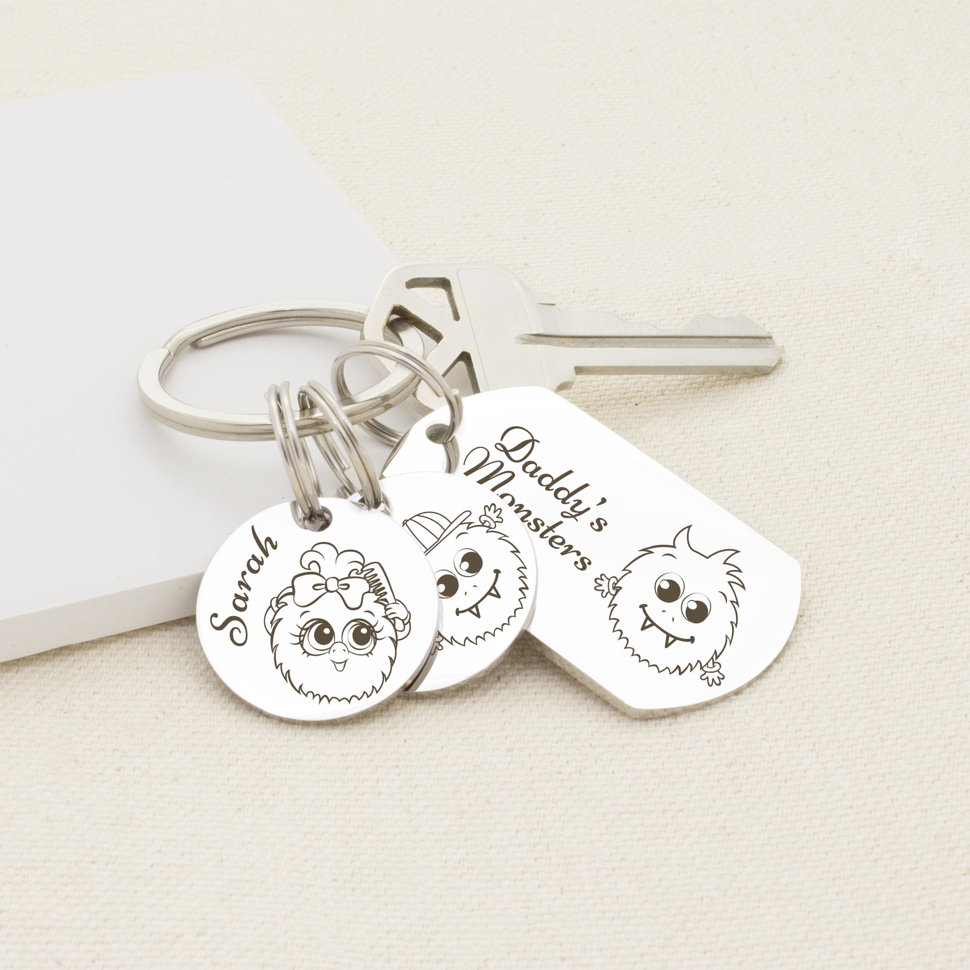 Fathers Day Gift From Girl - Little Monsters Keychain Dad Gift - Cute Keychain Stainless Steel - Personalized Fathers Day Gift from Children