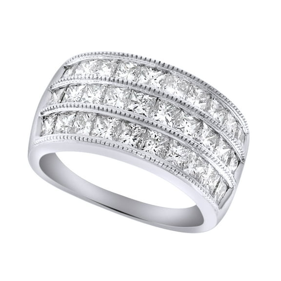 AFFY Princess Cut Cubic Zirconia Three Row Band Ring in 14k White Gold Over Sterling Silver (2.95 Cttw)