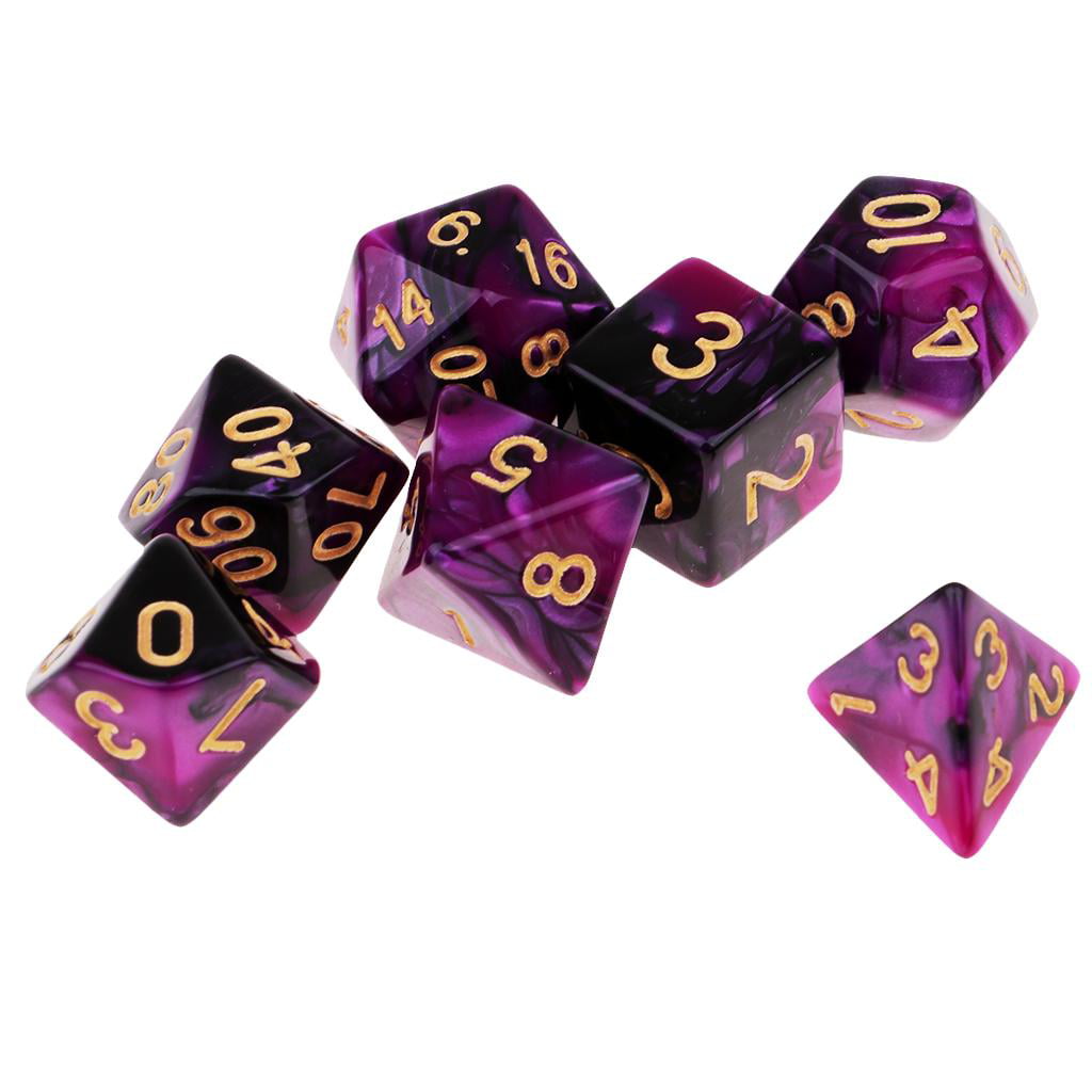 7X Two Color Polyhedral Dice for TRPG MTG DND Role Playing Accs Purple Black 