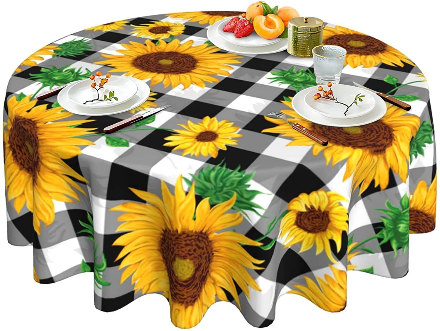 Sunflower Tablecloth Black and White Plaid Tablecloth Round Tablecloth