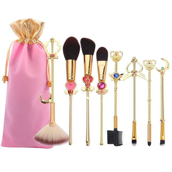 8pcs Sailor Moon Makeup Brushes Set Pink Professional Cosmetic Tool Kit Set Drawstring Bag Included