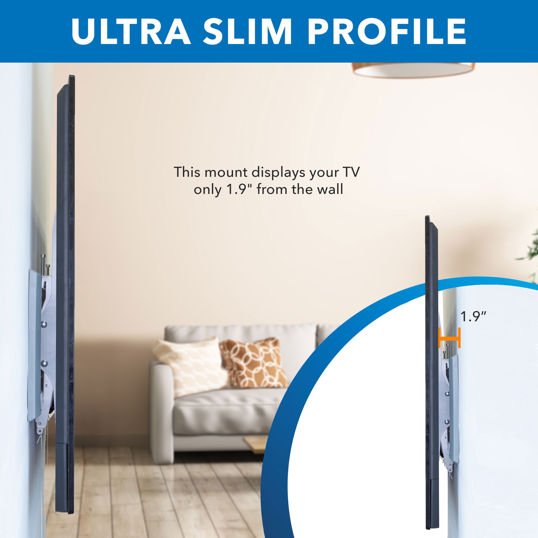 Mount-It! Ultra-Slim and Heavy-Duty TV Wall Mount,  Fits 43" to 90" TV's, Capacity 165 lbs., Tilting Bracket, White