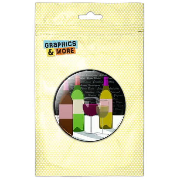 Wine Glasses and Bottles Merlot Shiraz Pinot Pinback Button Pin Badge