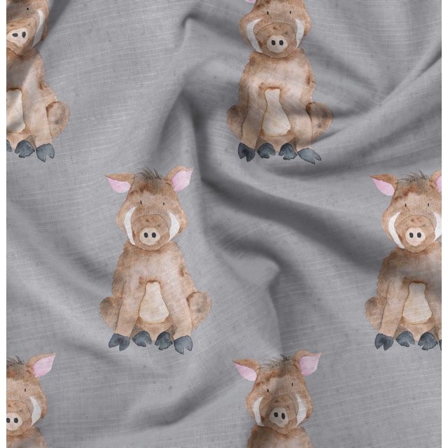 Soimoi Grey polyester Crepe Fabric Pig Animal Fabric Prints By Yard 42 Inch Wide