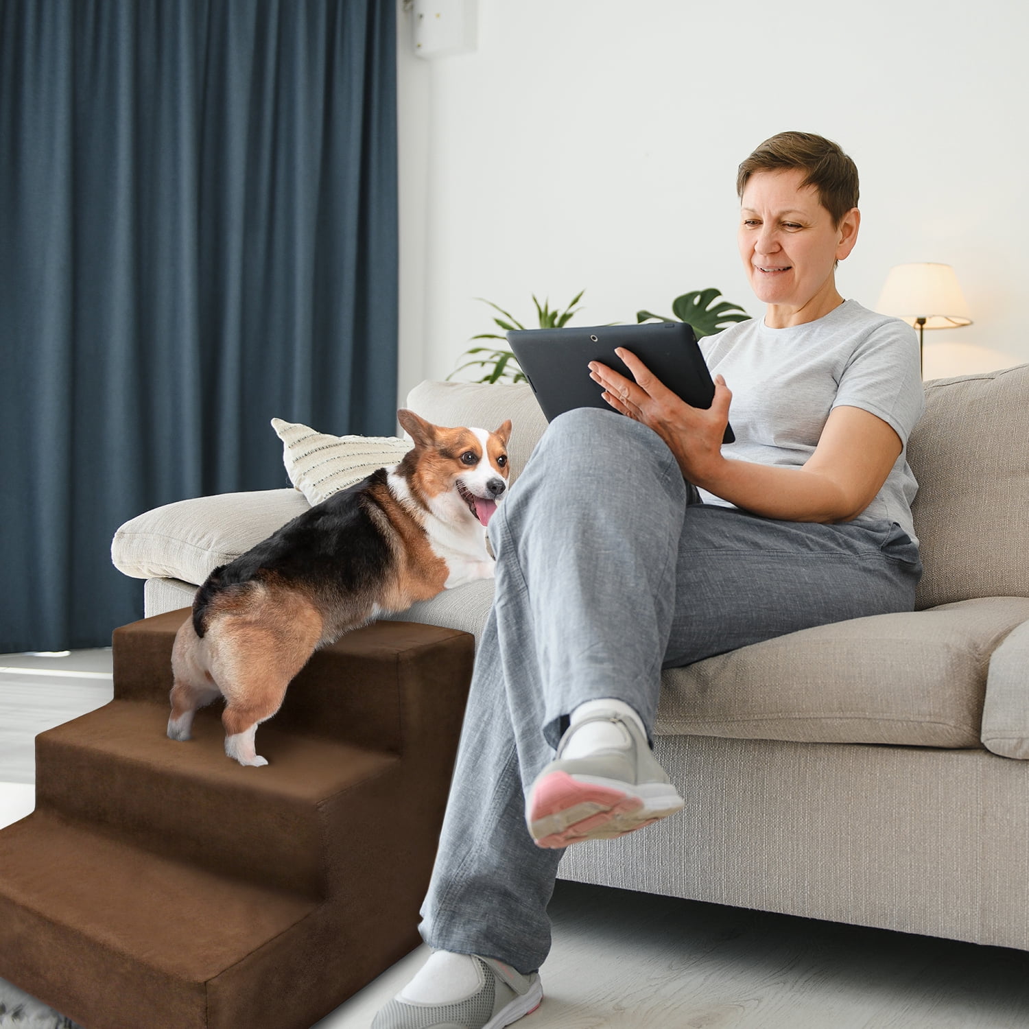 Precious Tails Deluxe High-Density Foam 3-Step Pet Stairs for Dogs and Cats - Durable, Lightweight, and Portable Staircase for Easy Mobility Assistance
