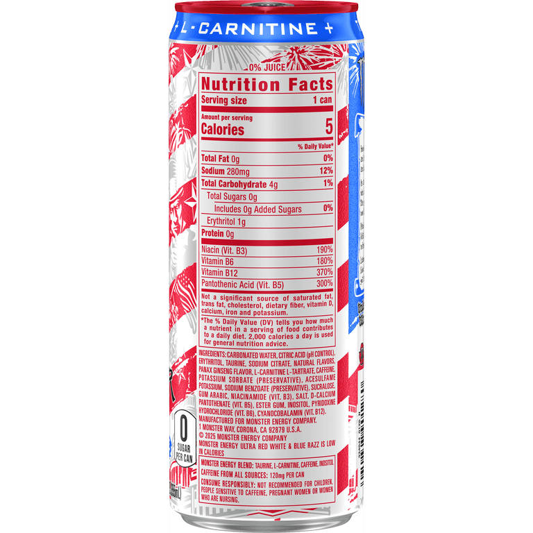 how much l carnitine in white monster Zero Ultra Zero Sugar Energy Drinks Monster Energy Zero Ultra Sugar