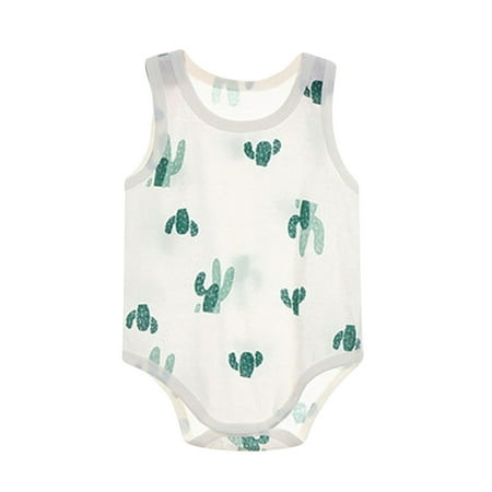 

TFEOQRY Baby Boys Girls Jumpsuit Soft Rompers Summer Thin Cute Printed Comfortable Bodysuit Round Neck Sleeveless Onesie Clothes White