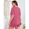 thumbnail image 7 of SHOWMALL Women's Plus Size Matching Sets Trendy Summer Co-ords Short Sleeve Shirt and Shorts Purple Red 4X, 7 of 7
