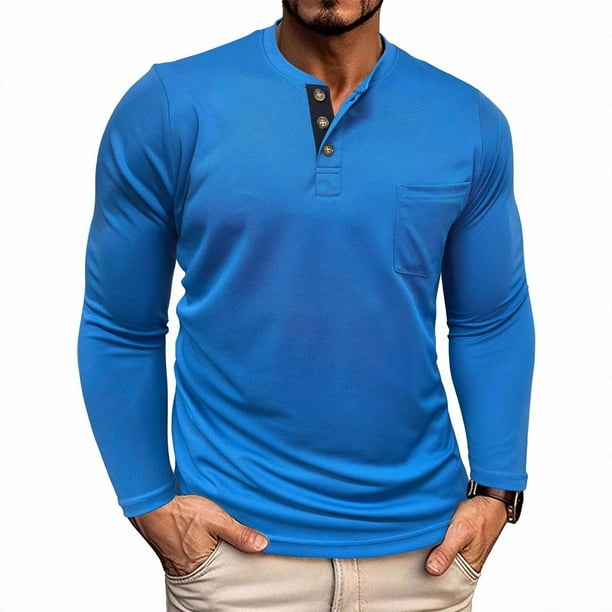 pstuiky camisas de manga larga para hombre, Suéter informal de color liso para hombre, cárdigan con botones, manga larga, cuello redondo y bolsillo. top de hombre m