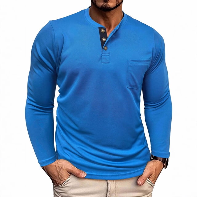 pstuiky camisas de manga larga para hombre, Suéter informal de color liso para hombre, cárdigan con botones, manga larga, cuello redondo y bolsillo. camisetas de hombre xl