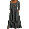thumbnail image 1 of Robes de Printemps pour Femmes Décontractées Manches 3/4 Longue Robe Évasée Basique Plage Vacances Travail Maxi Robe 2025, 1 of 4