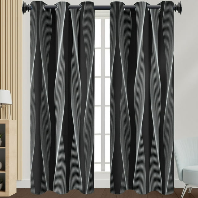 Innerwin Rideaux pour Fenêtres Écoénergétiques Assombrissants, Panneaux à Oeillets, Rideau de Luxe Occultant pour Fenêtre, Isolé Thermiquement, Moderne, Protection UV, Intimité, Rayure Noire 108*215 cm