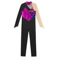 thumbnail image 5 of YUUMIN Girls Figure Ice Skating Leotard Full Body Bodysuit Kids Shiny Metallic Jumpsuit Dance Mesh Hot Pink 14, 5 of 7