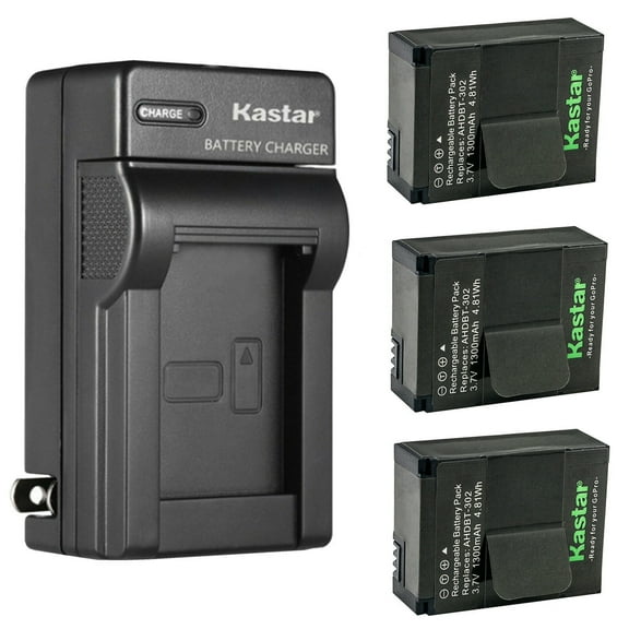 Kastar 3-Pack Battery and AC Wall Charger Replacement for GoPro AHDBT-201, AHDBT-301, AHDBT-302, GoPro HD HERO3 White Edition, GoPro HD HERO3  Silver Edition, GoPro HD HERO3  Black Edition