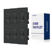 ELEGRP USB Outlet Receptacle, 21W 4.2A USB Electrical Outlet, USB C Wall Outlet, 15 Amp Duplex Tamper Resistant Outlet with Type A & Type C Ports, Wall Plate Included, UL Listed, Black
