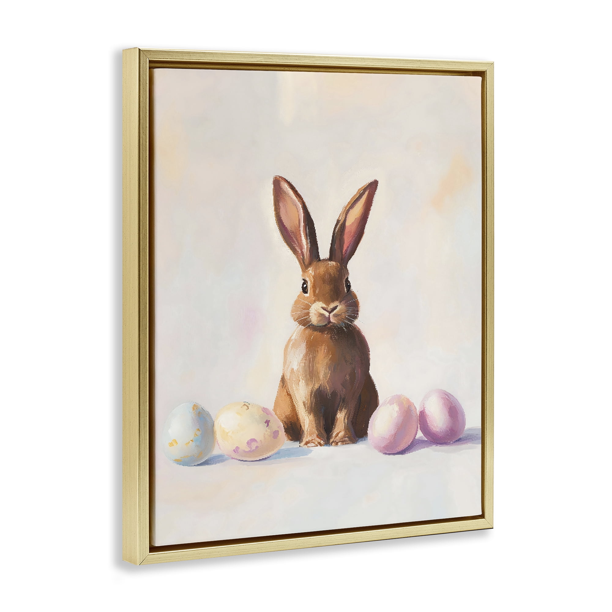 Stupell Industries Easter Bunny with Pastel Eggs Gold Framed Floater Canvas Wall Art, design by The Prints Vibe