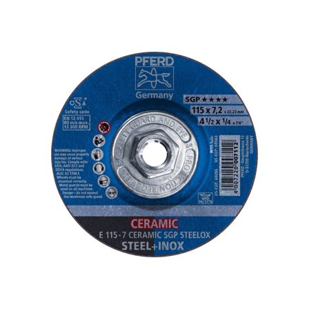 Pferd Grinding Wheel, 4-1/2 Inch X 1/4 X 5/8-11, Ceramic Sgp Steelox, T27